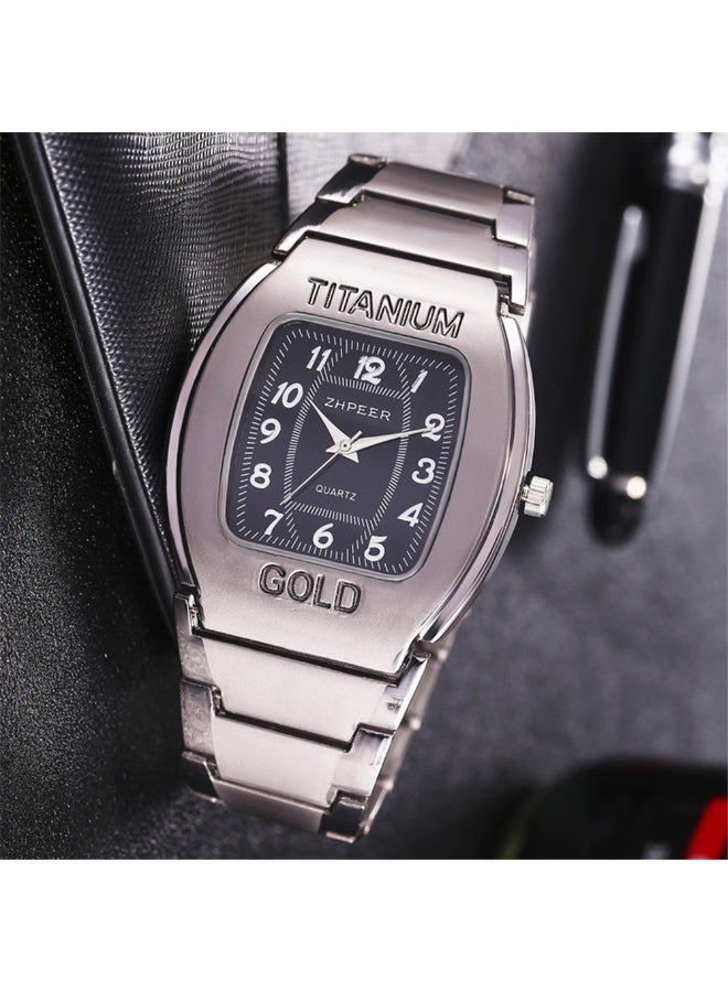 تيتانيوم ساعة رجالية على شكل ماسورة بنية اللون ومجموعة من 4 أساور - مجموعة هدايا من 5 قطع من الفولاذ المقاوم للصدأ والكوارتز - Image 5