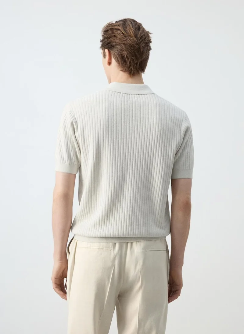 مانجو مان Ribbed Cotton-Modal Blend Knit Polo