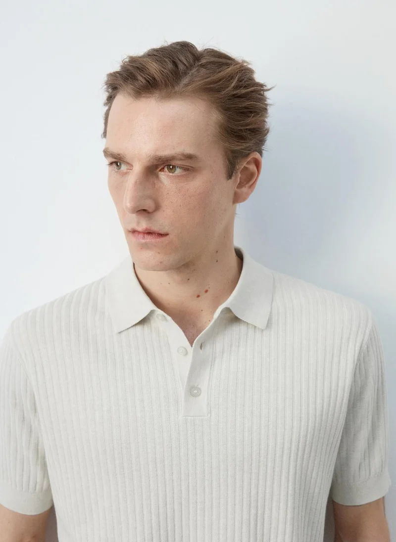 مانجو مان Ribbed Cotton-Modal Blend Knit Polo