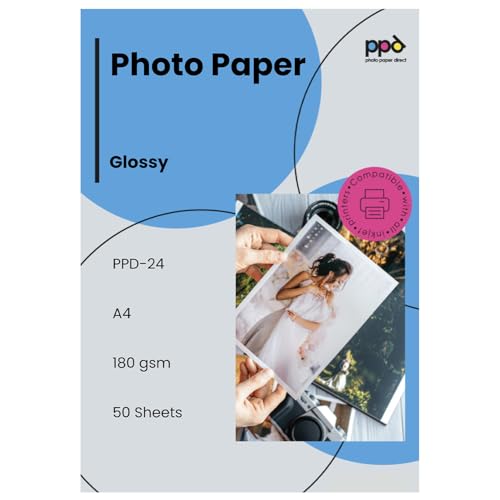 PPD 8.5 x 11 50 Sheets Glossy Photo Paper 180gms for Inkjet Printer, Custom Picture, Professional Photographic Instant Dry For Normal, Dye or Pigment Ink - PPD-24-50 - Image 1