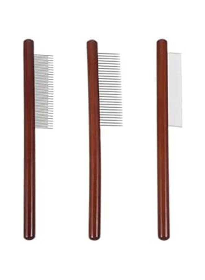 Wooden Handle Dog Cat Grooming Comb Set Long Short Teeth Dematting Flea Removal Wear Resistant - Image 1