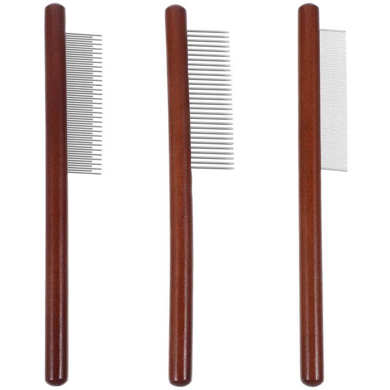 Wooden Handle Dog Cat Grooming Comb Set Long Short Teeth Dematting Flea Removal Wear Resistant - Image 2