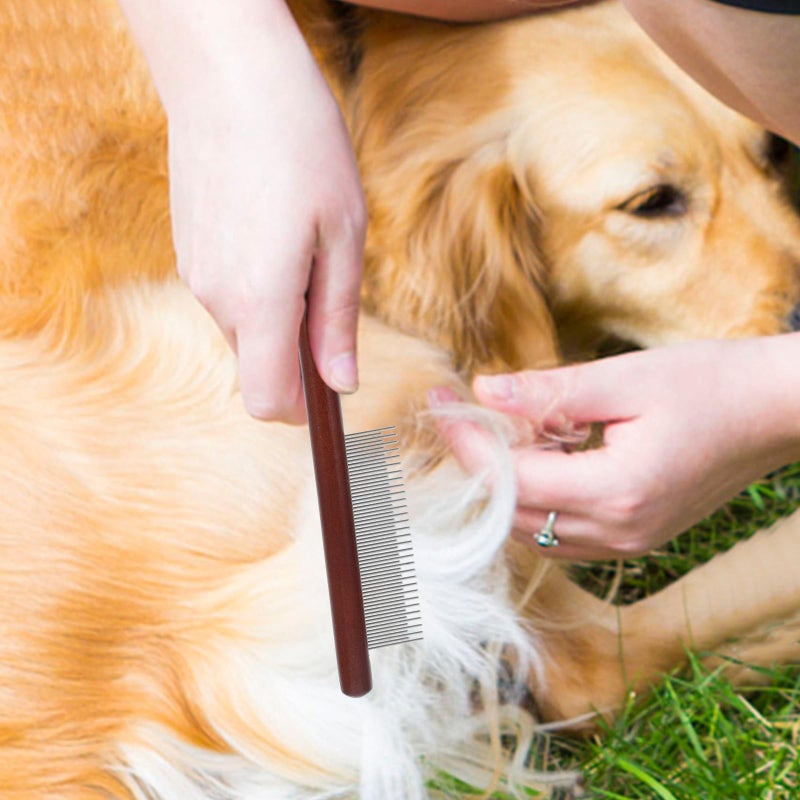 Wooden Handle Dog Cat Grooming Comb Set Long Short Teeth Dematting Flea Removal Wear Resistant - Image 5