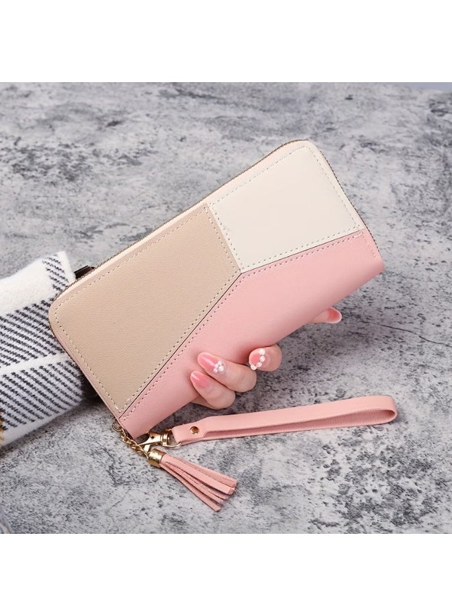 Goolsky Long Wallet with Fashionable Color-blocking, Tassel Zipper Coin Purse, Multi-functional with Multiple Card Slots - Image 5