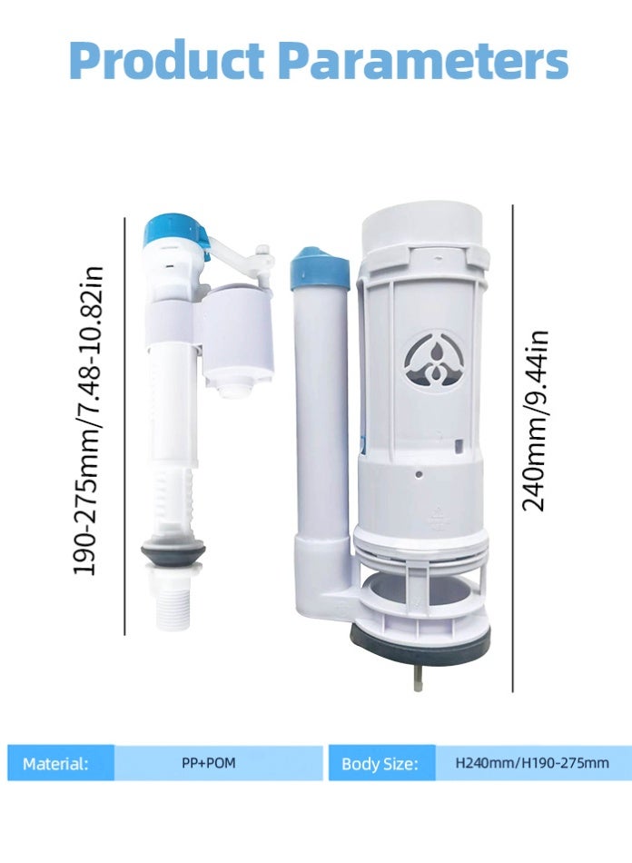 مودي طقم إصلاح تدفق المرحاض العالمي - طقم صمام تدفق مزدوج وصمام تعبئة، ارتفاع قابل للتعديل، طقم بديل لتثبيت خزان المرحاض الموفر للمياه لجميع الصهاريج القياسية - Image 5