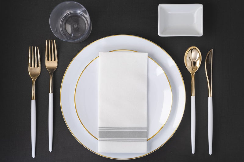 Trendables 120 Pack Two Toned Heavy Duty Plastic Silverware Spoons - Stunning Dual Colored White and Gold Disposable Plastic Spoon - Disposable Utensils For Wedding Parties And All Occasions - Image 5