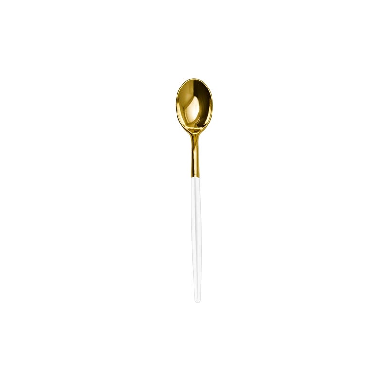 Trendables 120 Pack Two Toned Heavy Duty Plastic Silverware Spoons - Stunning Dual Colored White and Gold Disposable Plastic Spoon - Disposable Utensils For Wedding Parties And All Occasions - Image 1