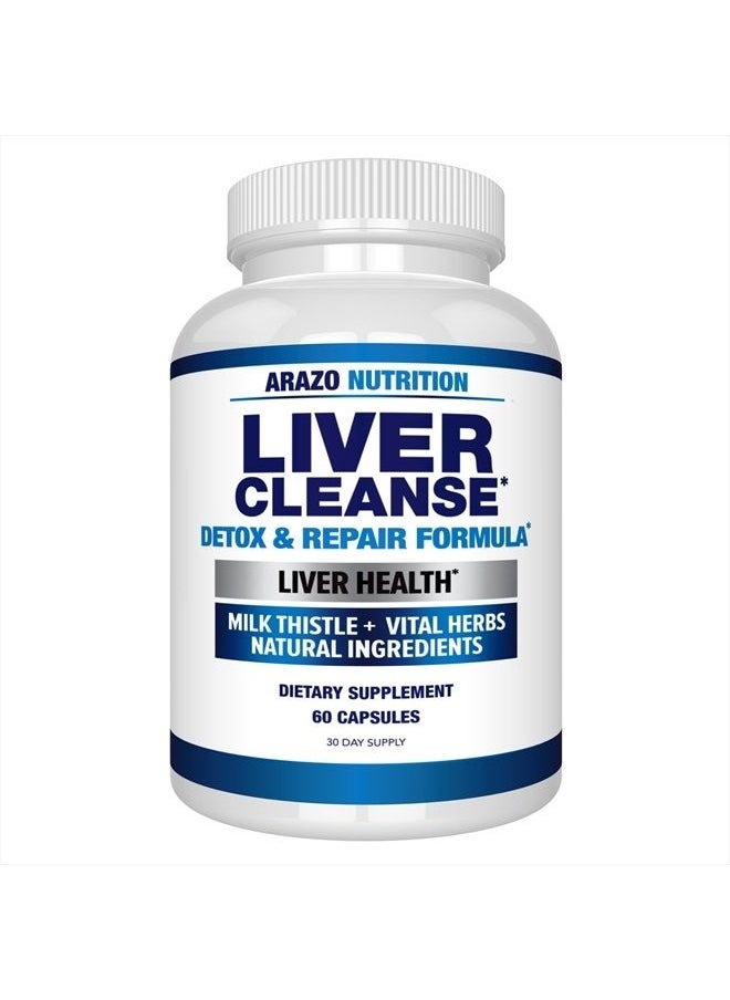 Arazo Nutrition Liver Cleanse Detox & Repair Formula – Milk Thistle Herbal Support Supplement: Silymarin, Beet, Artichoke, Dandelion, Chicory Root  - Image 1