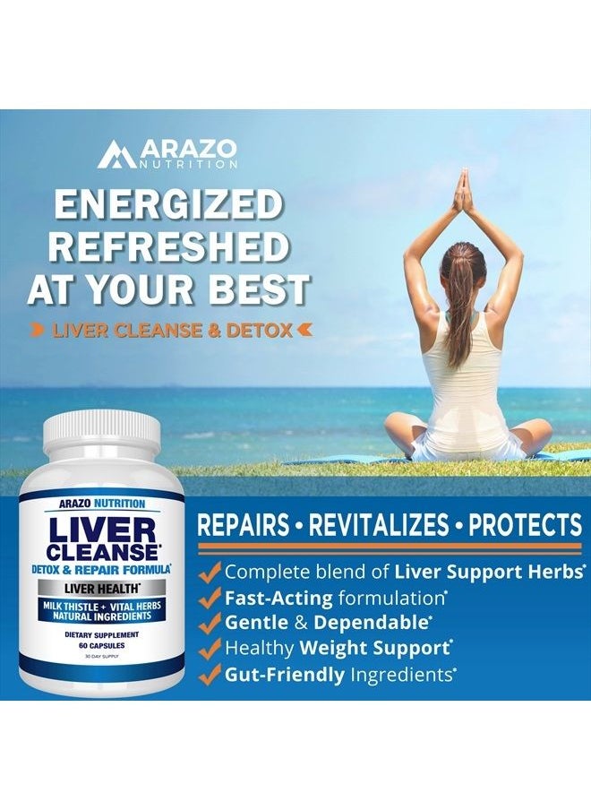 Arazo Nutrition Liver Cleanse Detox & Repair Formula – Milk Thistle Herbal Support Supplement: Silymarin, Beet, Artichoke, Dandelion, Chicory Root  - Image 4