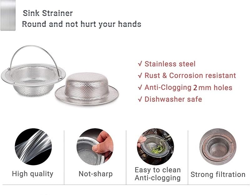 Giffy Durable, Rustproof, Stainless Steel Sink Strainer with Handle, Kitchen Drain Basin Basket Filter Stopper with 2mm Dia Holes, Food Debris Blockage Jali, Double Edging Corners 11 cm, 1 Pcs - Image 3