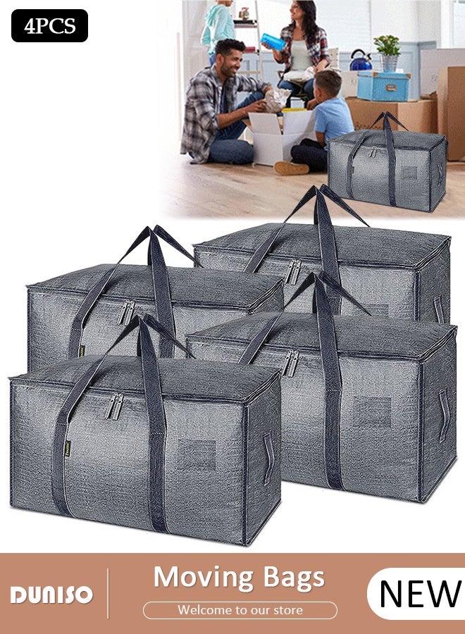 DUNISO 4 Packs Collapsible Moving Bags, Organizing Bags with Zippers and Handles Storage Bag, Space Saving Clothes Storage Laundry Bag For Packing, House Essentials, Sustainable, Water-Resistant - Image 1