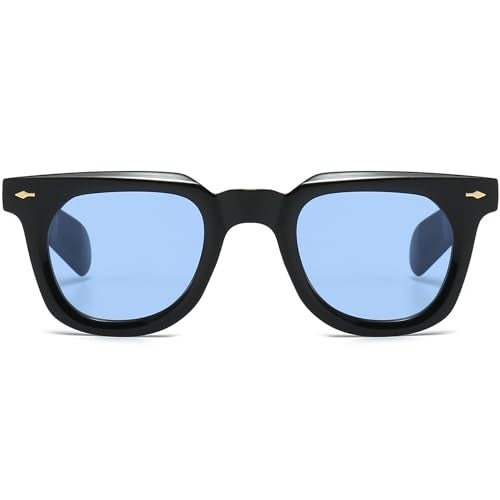 PORADAY Square Sunglasses for Women Men Trendy Thick Frame Sun Glasses Black Shades (Black/Blue) - Image 3