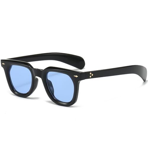 PORADAY Square Sunglasses for Women Men Trendy Thick Frame Sun Glasses Black Shades (Black/Blue) - Image 1