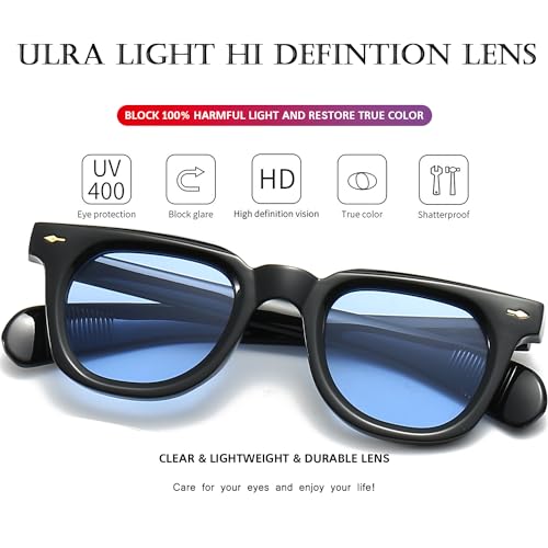 PORADAY Square Sunglasses for Women Men Trendy Thick Frame Sun Glasses Black Shades (Black/Blue) - Image 4