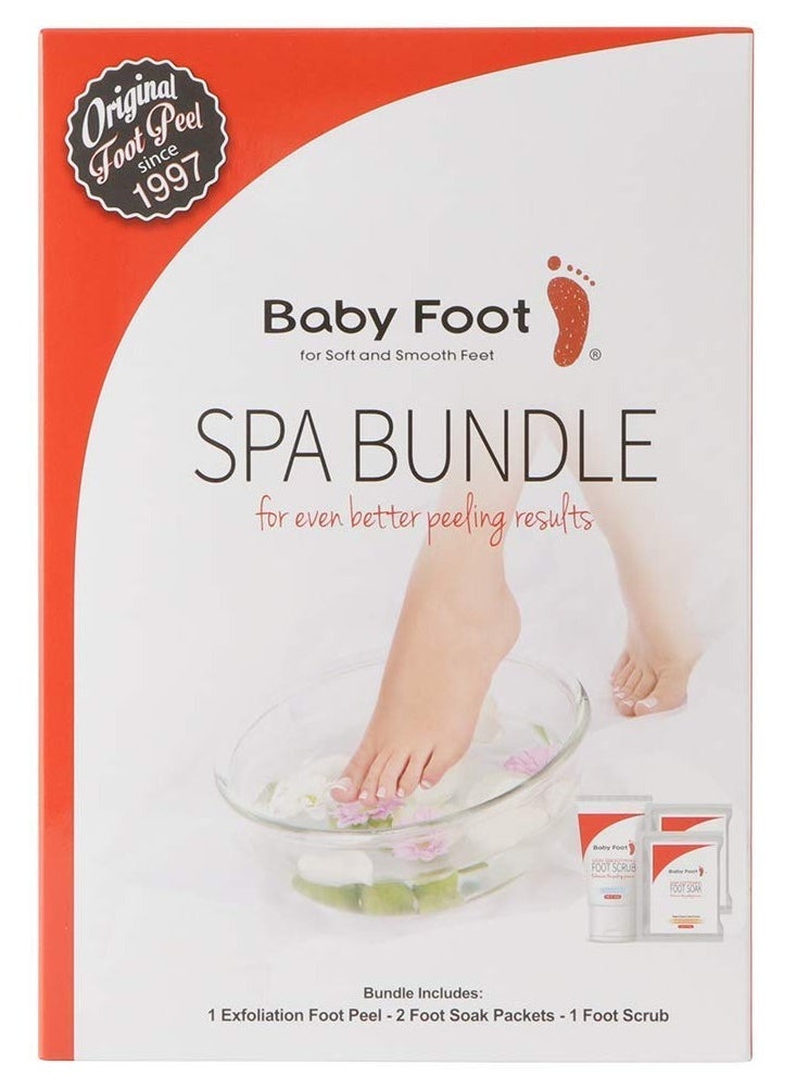 Baby Foot Baby Foot Spa Bundle - Original Exfoliant Foot Peel + 2 Foot Soaks and 1 Foot Scrub - Baby Feet Smoothening Foot Peel, Soak and Scrub - Citrus scent - Baby Soft Foot Exfoliation Bundle Set  - Image 1