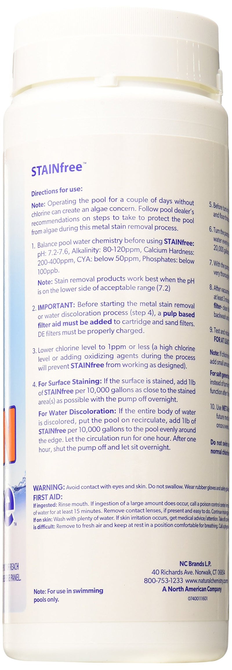 Natural Chemistry Stain Free, 1.75 lb, 100% Citric Acid, Eliminates Metal Stains and Effective on All Pool Surfaces, Works with All Sanitizing Systems - Image 2