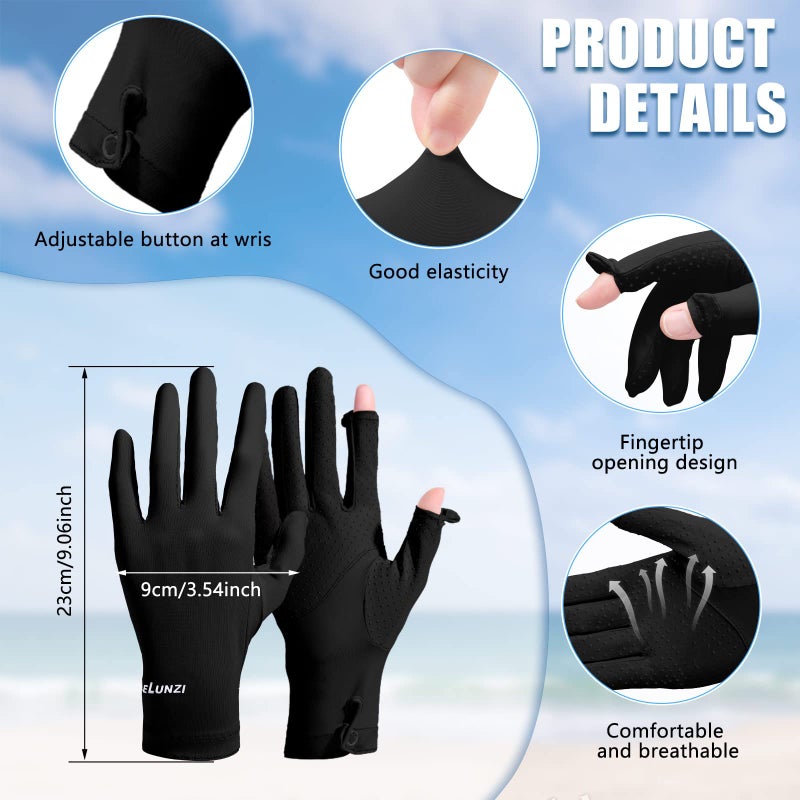 Loopeer 2 Packs Women Sun Protection Driving UV Gloves Full Finger Touchscreen Non Slip Breathable Summer Outdoor Gloves(Buckle,Grey, Black) - Image 2