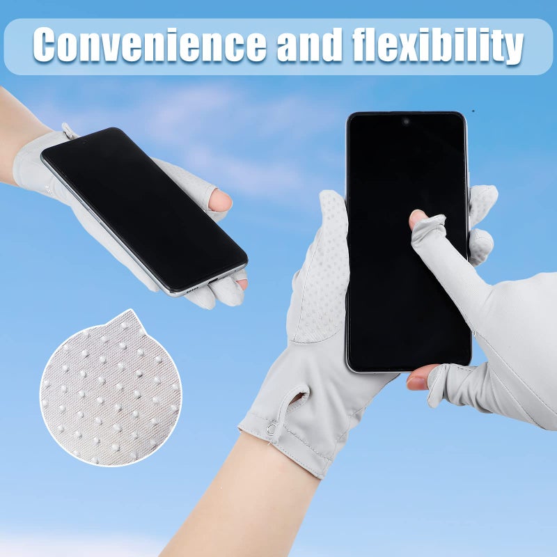 Loopeer 2 Packs Women Sun Protection Driving UV Gloves Full Finger Touchscreen Non Slip Breathable Summer Outdoor Gloves(Buckle,Grey, Black) - Image 3