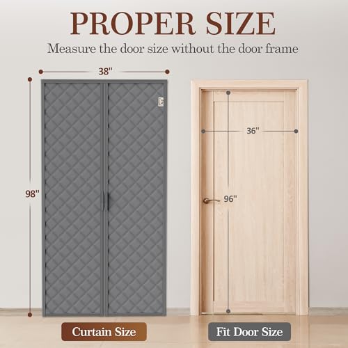 Yotache Magnetic Thermal Insulated Door Curtain Fits 36 x 96 inch Doors, Curtain Size 38" x 98" Weatherproof Oxford Material Screen Door Covers Keep Cold Drafts Out, Gray - Image 2