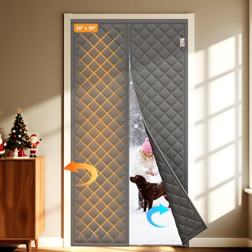 Yotache Magnetic Thermal Insulated Door Curtain Fits 36 x 96 inch Doors, Curtain Size 38" x 98" Weatherproof Oxford Material Screen Door Covers Keep Cold Drafts Out, Gray - Image 1