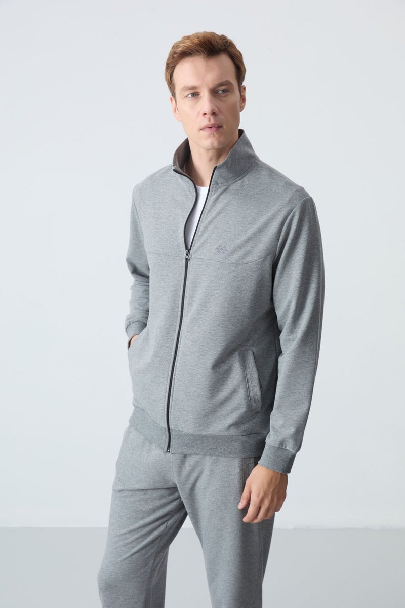 Tommy Life Gray Melange Cotton Thick Soft Texture Comfort Fit Basic Men's Tracksuit - 85260  - Image 2