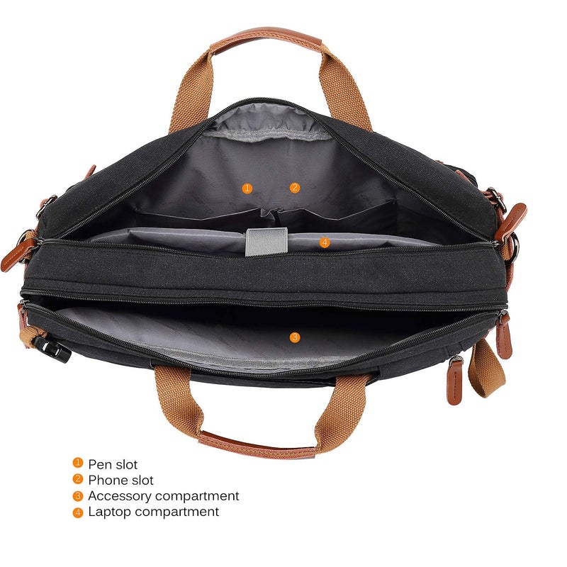 CoolBELL 15.6Inches Convertible Backpack Messenger Shoulder bag Laptop Case Handbag Business Briefcase Multi-functional Travel Rucksack Fits 15.6 Inch Laptop For Men/Women (Cancas Black) - Image 5