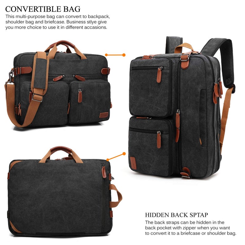 CoolBELL 15.6Inches Convertible Backpack Messenger Shoulder bag Laptop Case Handbag Business Briefcase Multi-functional Travel Rucksack Fits 15.6 Inch Laptop For Men/Women (Cancas Black) - Image 2