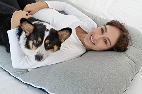 Meiz Pregnancy Pillow, Cooling Pregnancy Pillows for Sleeping, Full Body Pregnancy Pillow with Reversible Cooling Jersey Cover & Velvet Cover, Blue & Grey - Image 4