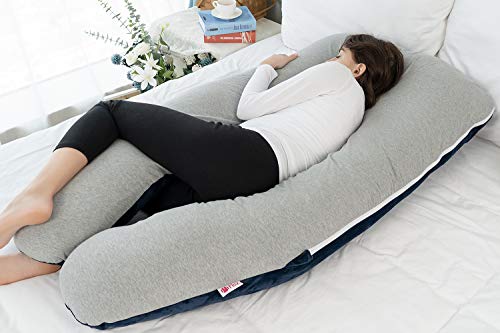 Meiz Pregnancy Pillow, Cooling Pregnancy Pillows for Sleeping, Full Body Pregnancy Pillow with Reversible Cooling Jersey Cover & Velvet Cover, Blue & Grey - Image 5
