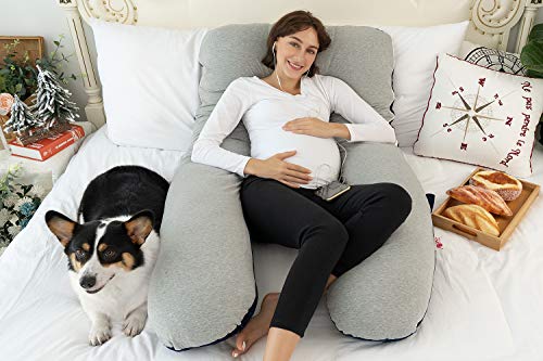 Meiz Pregnancy Pillow, Cooling Pregnancy Pillows for Sleeping, Full Body Pregnancy Pillow with Reversible Cooling Jersey Cover & Velvet Cover, Blue & Grey - Image 2