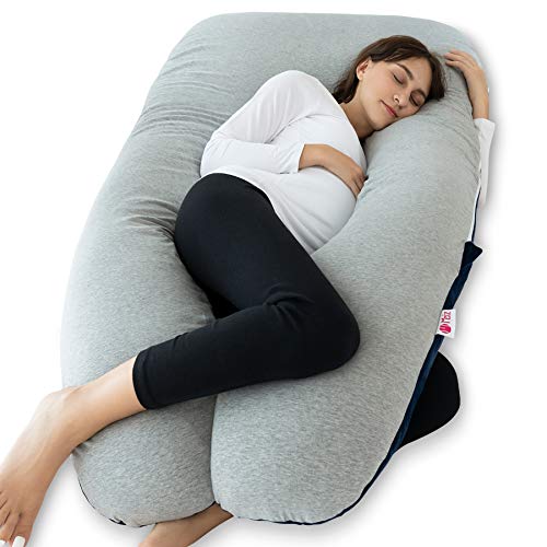 Meiz Pregnancy Pillow, Cooling Pregnancy Pillows for Sleeping, Full Body Pregnancy Pillow with Reversible Cooling Jersey Cover & Velvet Cover, Blue & Grey - Image 1