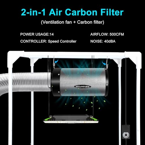 MELONFARM Air Filtration Kit 4", Built-in 14cm Fan Low Nois Carbon Filter with 12-Speed Controller, 8' Ducting, Cooling & Ventilation System for Grow Tents, Indoor Gardening, Hydroponics 4“x12.2 - Image 2