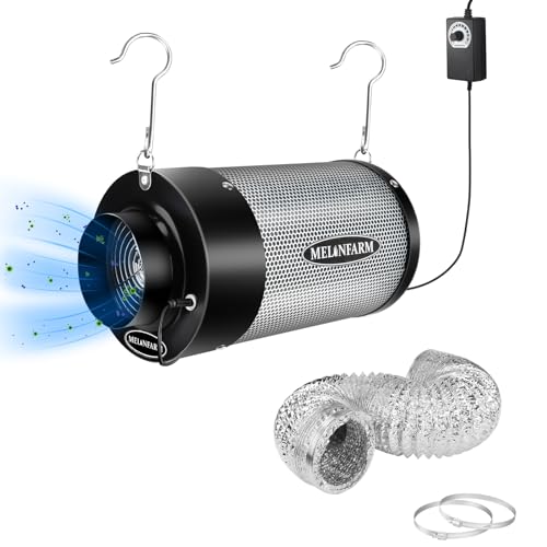 MELONFARM Air Filtration Kit 4", Built-in 14cm Fan Low Nois Carbon Filter with 12-Speed Controller, 8' Ducting, Cooling & Ventilation System for Grow Tents, Indoor Gardening, Hydroponics 4“x12.2 - Image 1