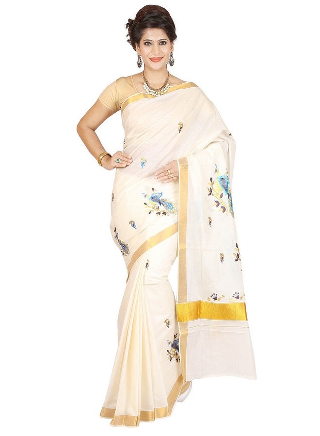 JISB ساري قطن نسائي من JISB مع قطعة بلوزة (JIS SAREE F57_كريم) - Image 1