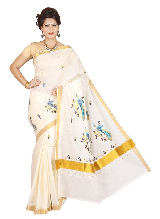 JISB ساري قطن نسائي من JISB مع قطعة بلوزة (JIS SAREE F57_كريم) - Image 2