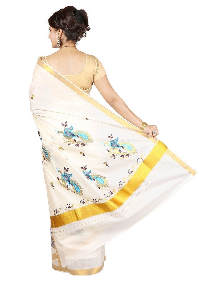 JISB ساري قطن نسائي من JISB مع قطعة بلوزة (JIS SAREE F57_كريم) - Image 4