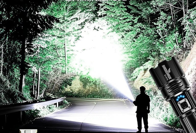 DEXO مصباح يدوي LED قابل لإعادة الشحن من DEXO، 20000 لومن، ضوء كشاف XHP70.2، مصابيح تكتيكية فائقة السطوع، مقاوم للماء IP67 وقابل للتكبير، للتخييم والمشي في الطبيعة والطوارئ (مع بطارية) - Image 2