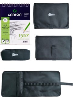 Glance Canson A5 120 gr 40 Sheets Notebook with Pocket Black Pen Holder 24 Compartments + Pen Box 