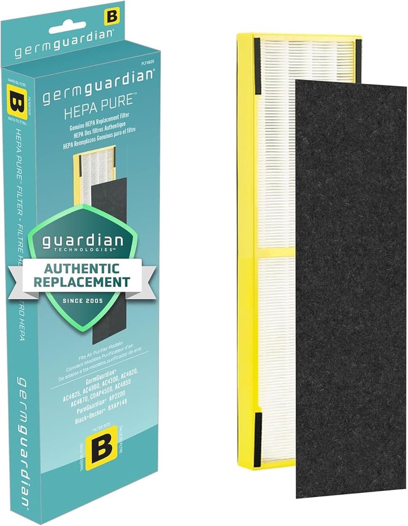 جيرمجارديان مرشح بديل HEPA أصلي من GermGuardian FLT4825 لجهاز تنقية الهواء AC4300BPTCA، AC4900CA، AC4825، AC4825DLX، AC4850PT، CDAP4500BCA، CDAP4500WCA والمزيد، عبوة واحدة، رمادي - Image 1
