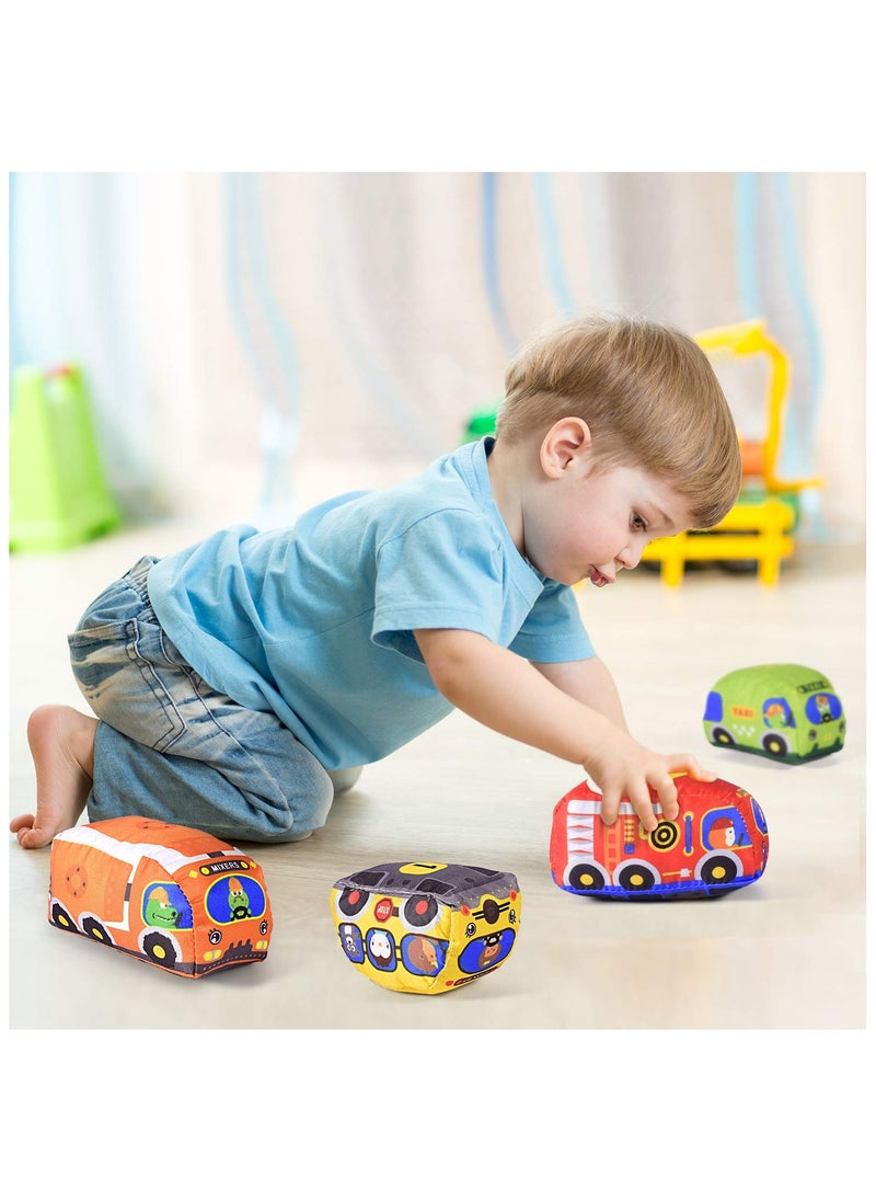 unikbebe 6PCS Babeland Soft Car Toys with Playmat and Storage Bag - Educational and Safe Plush Vehicles for Toddlers  - Image 2