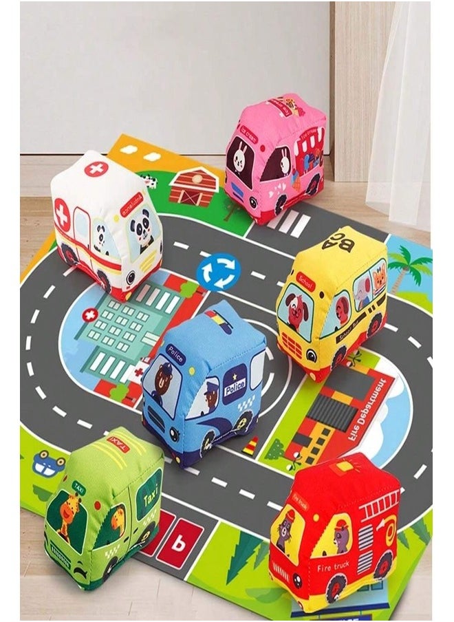 unikbebe 6PCS Babeland Soft Car Toys with Playmat and Storage Bag - Educational and Safe Plush Vehicles for Toddlers  - Image 5