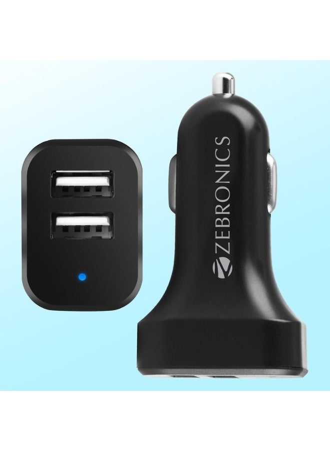 ZEBRONICS CC242A3 10.5W Car Charger, Dual USB Ports, Compact Design, Built-in Protection, LED Indicator, USB Type-C Cable Included - For Mobile Phones, Black - Image 4