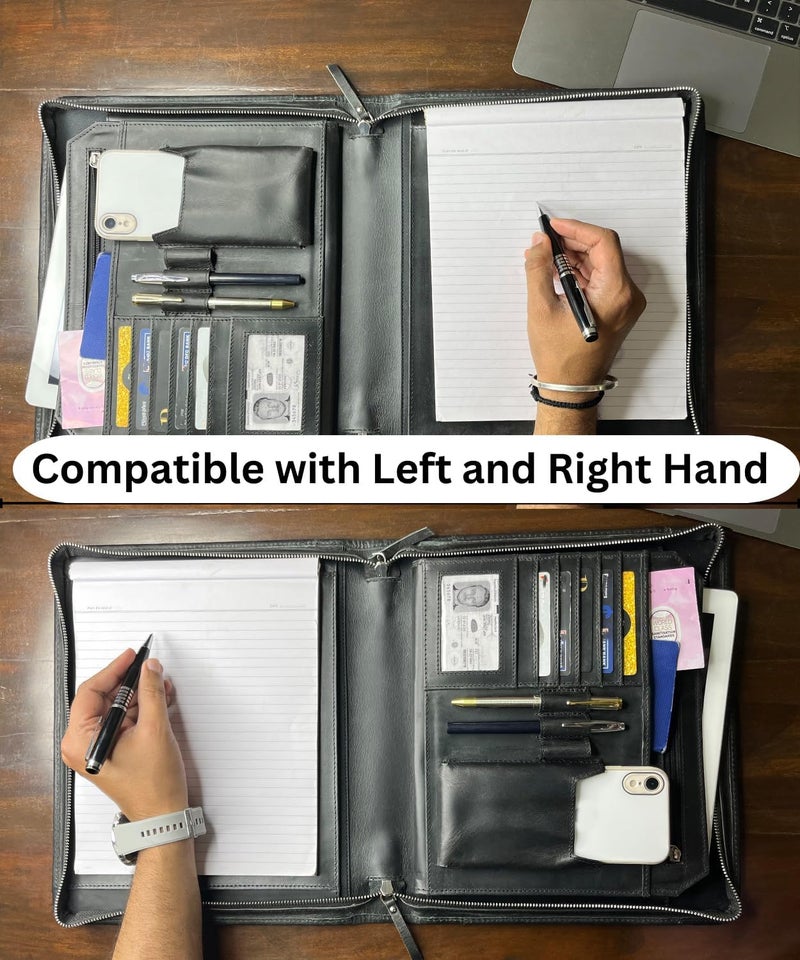 Rustic Town Leather Portfolio for Men - Full Grain Leather Padfolio Folder - Zipper Folio Documents Organizer - Professional Business Executive Gift for Men Women - Image 2