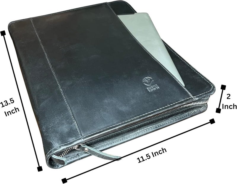 Rustic Town Leather Portfolio for Men - Full Grain Leather Padfolio Folder - Zipper Folio Documents Organizer - Professional Business Executive Gift for Men Women - Image 3