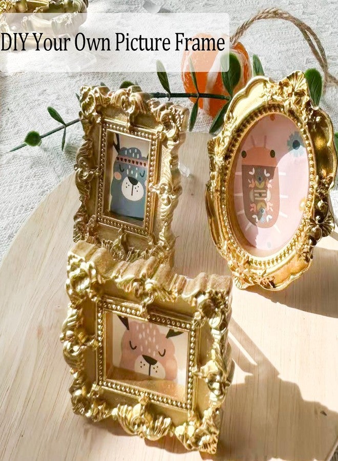 XLANMAY 8Set Mini Gold Frames - Vintage Resin Picture DIY Small Display Frames with Double-Sided Tape and 8pcs Holder Photography Resin Photo Frame for Decoration - Image 3