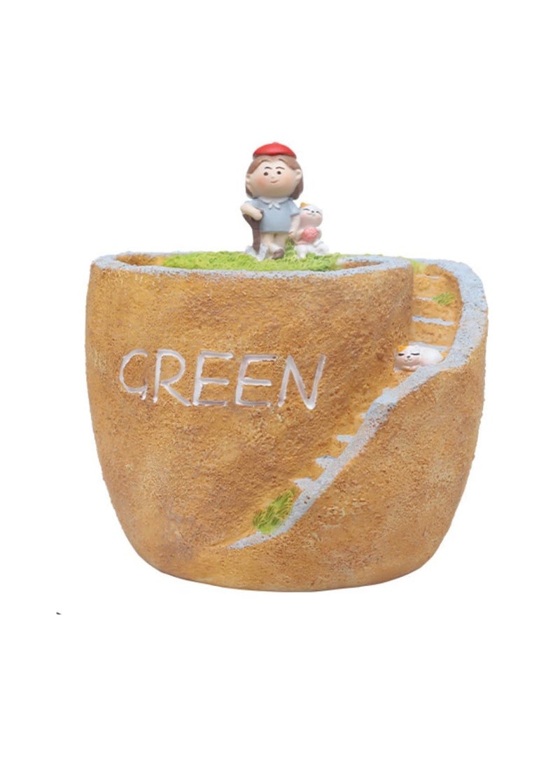 Generic Creative Pastoral Style Resin Succulent Plant Pot, Flower Pot/Plant Pot, Suitable For Herbs, Succulents, Cactus Pen Holder, Suitable For Diy Micro Landscape Home Decoration （Planting）  - Image 1