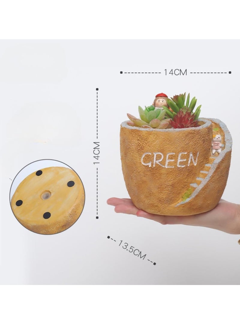 Generic Creative Pastoral Style Resin Succulent Plant Pot, Flower Pot/Plant Pot, Suitable For Herbs, Succulents, Cactus Pen Holder, Suitable For Diy Micro Landscape Home Decoration （Planting）  - Image 2