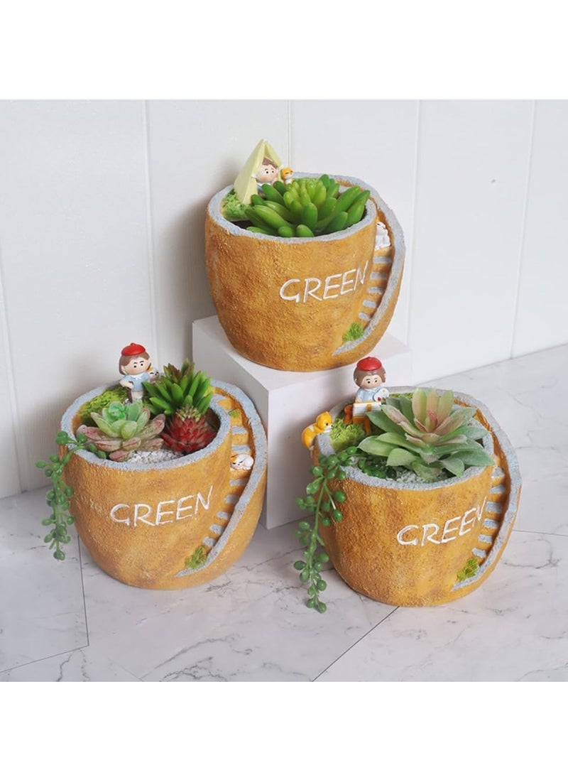 Generic Creative Pastoral Style Resin Succulent Plant Pot, Flower Pot/Plant Pot, Suitable For Herbs, Succulents, Cactus Pen Holder, Suitable For Diy Micro Landscape Home Decoration （Planting）  - Image 4