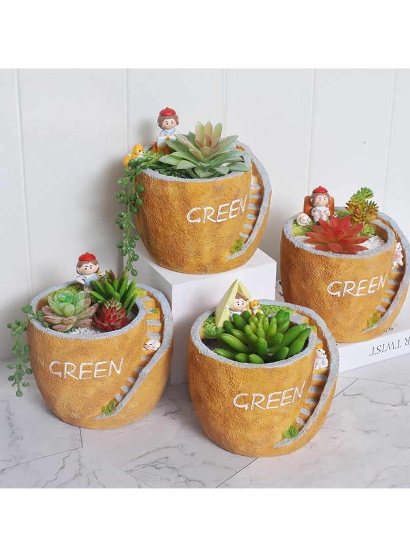 Generic Creative Pastoral Style Resin Succulent Plant Pot, Flower Pot/Plant Pot, Suitable For Herbs, Succulents, Cactus Pen Holder, Suitable For Diy Micro Landscape Home Decoration （Planting）  - Image 5
