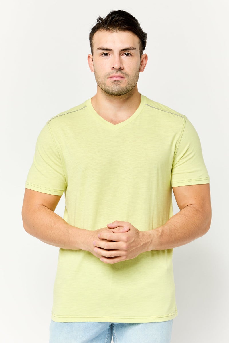 Company Eighty One Men V Neck Short Sleeves Heather T-Shirt, Lime Green - Image 1